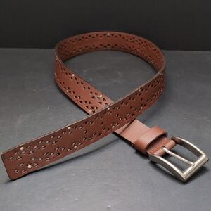 Women's Brown Brazilian Leather Western Style Belt with Punched Hole Design.